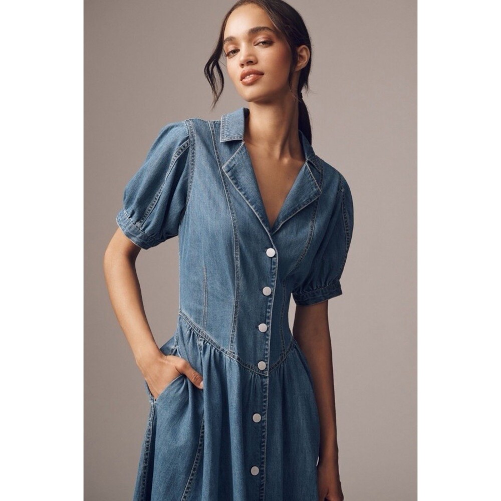 Pilcro Blue Denim Button-Front Midi Dress - Picture 3 of 9